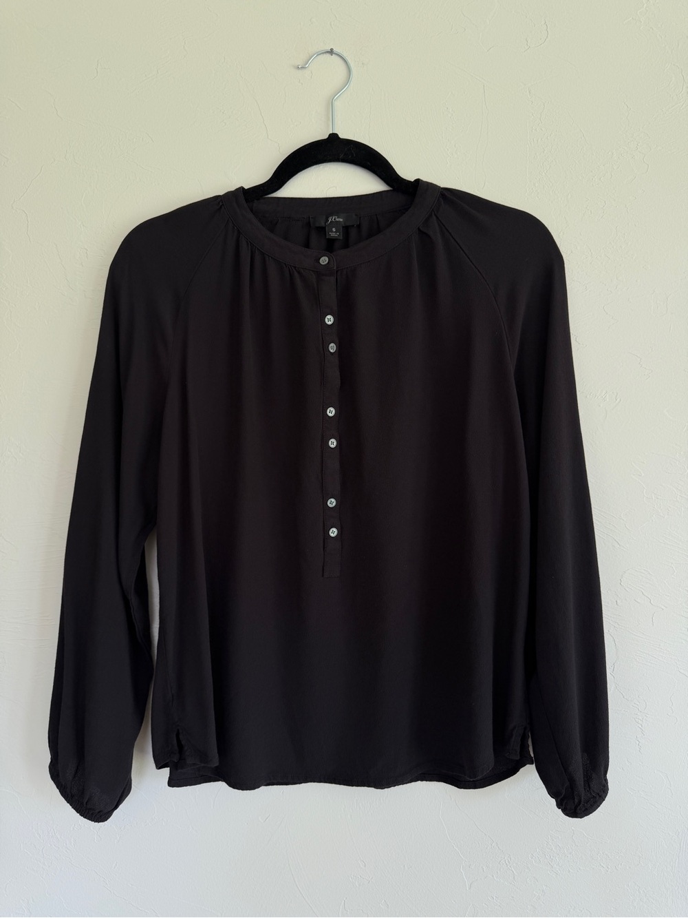 J. Crew Black Button-Front Long-Sleeve Blouse - Size S